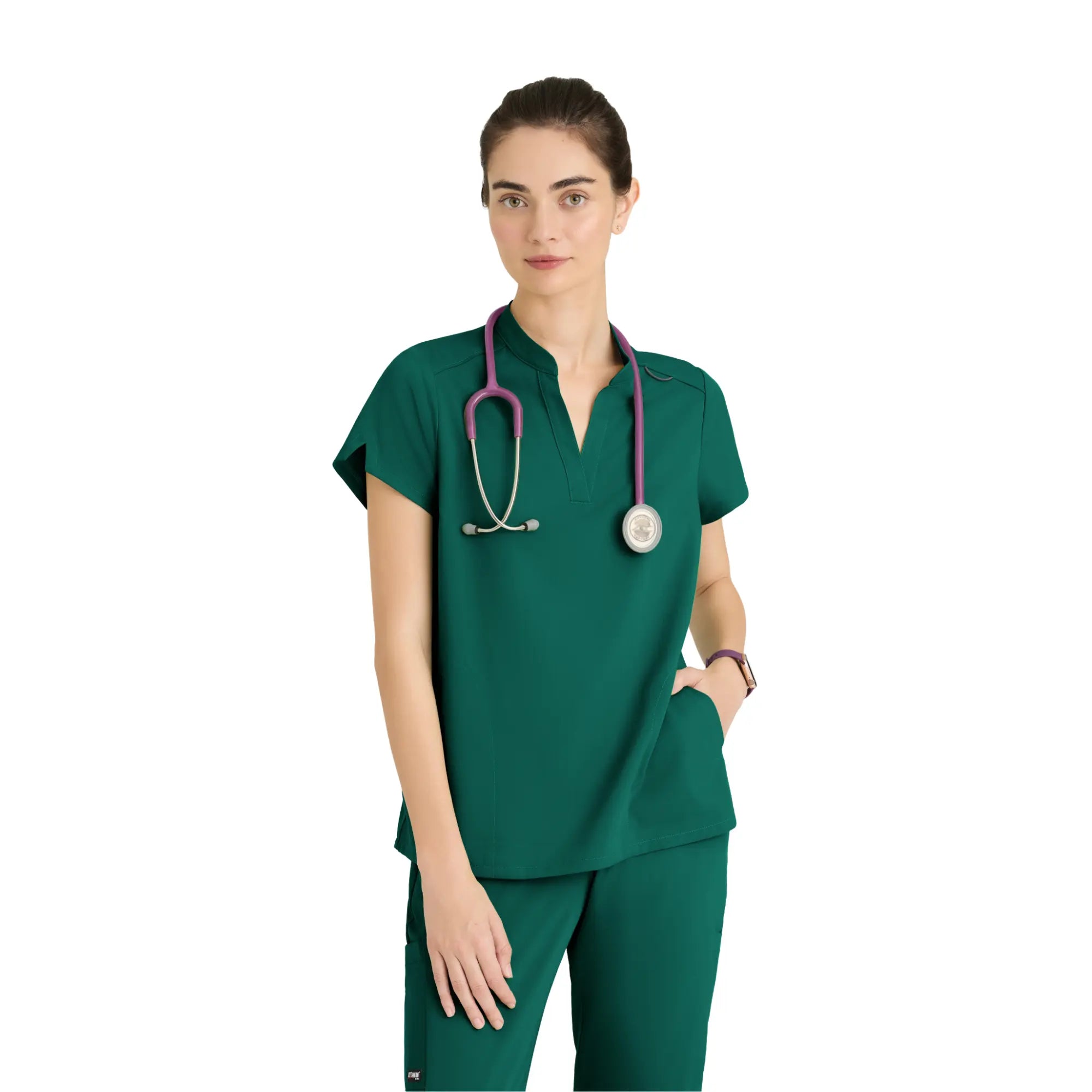 Flora - Tunique col à bande - Femme - Grey’s Anatomy Stretch Grey’s Anatomy  Vert Chasseur / XL