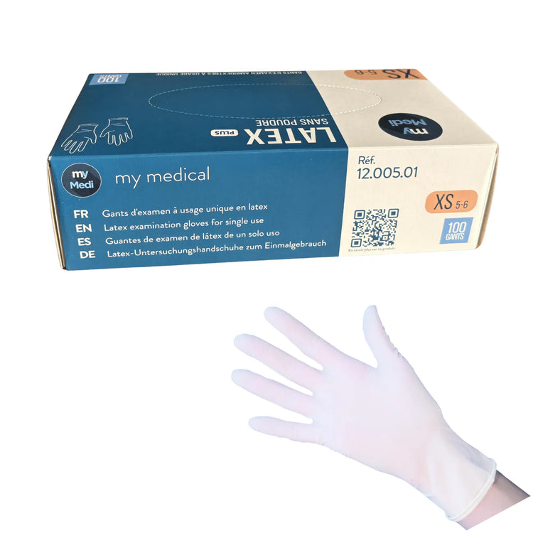 Gants d'examen - Latex - Sans poudre - Ambidextres - Boite de 100 - My Podologie MP 