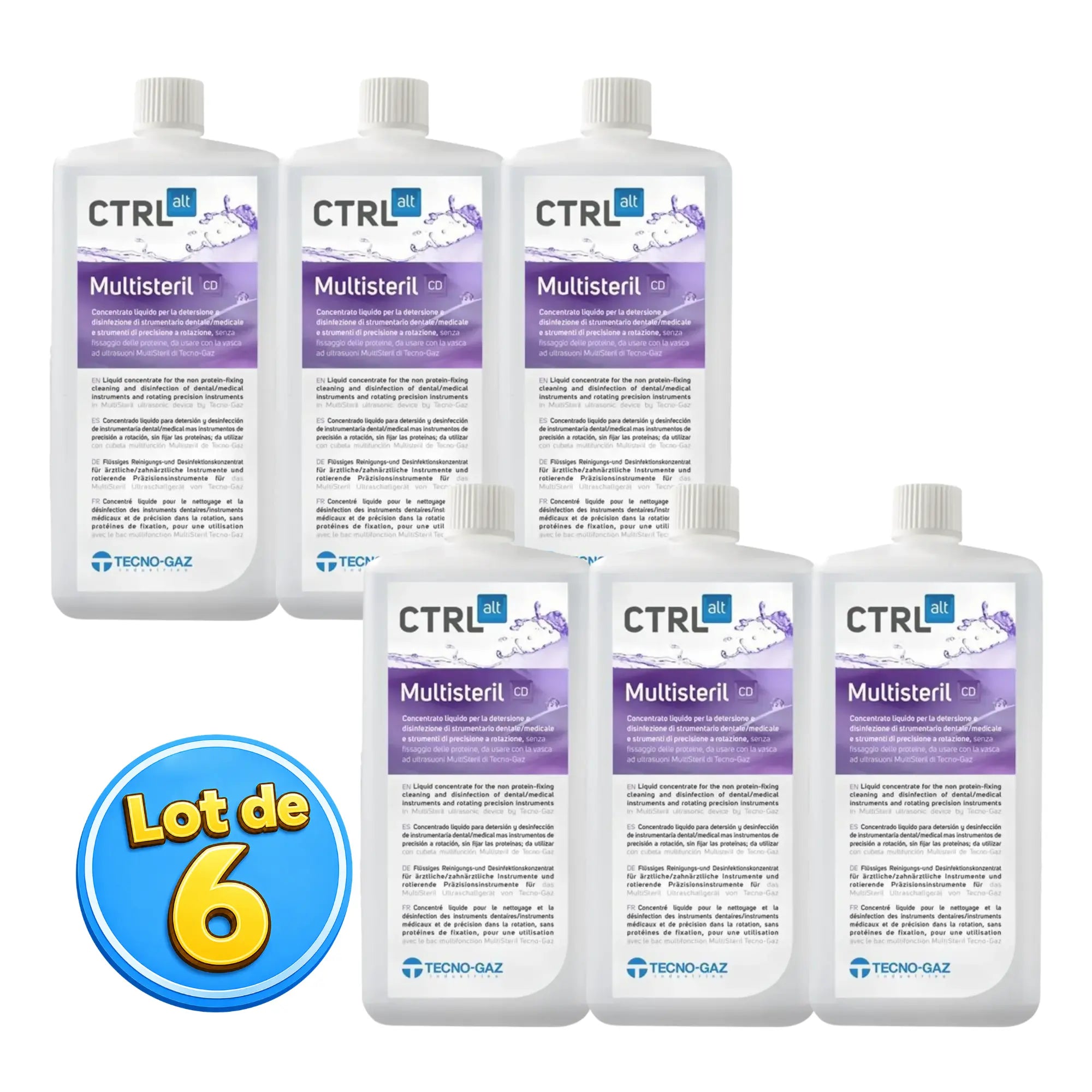 Pack de 6 bouteilles - Multisteril CD Ctrl+Alt - Liquide nettoyant désinfectant - 1 L Tecno-Gaz 