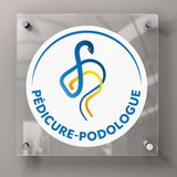 Plaque pédicure-podologue avec logo officiel - Plexiglas 45x45cm - Avec entretoises